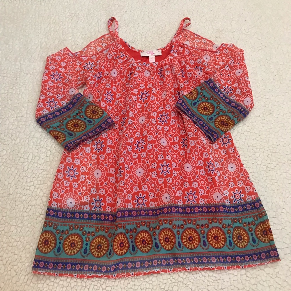 Girls Gianni Bini GB Girls Orange Cold Shoulder Dress 4 / 4T XS 100% Polyester